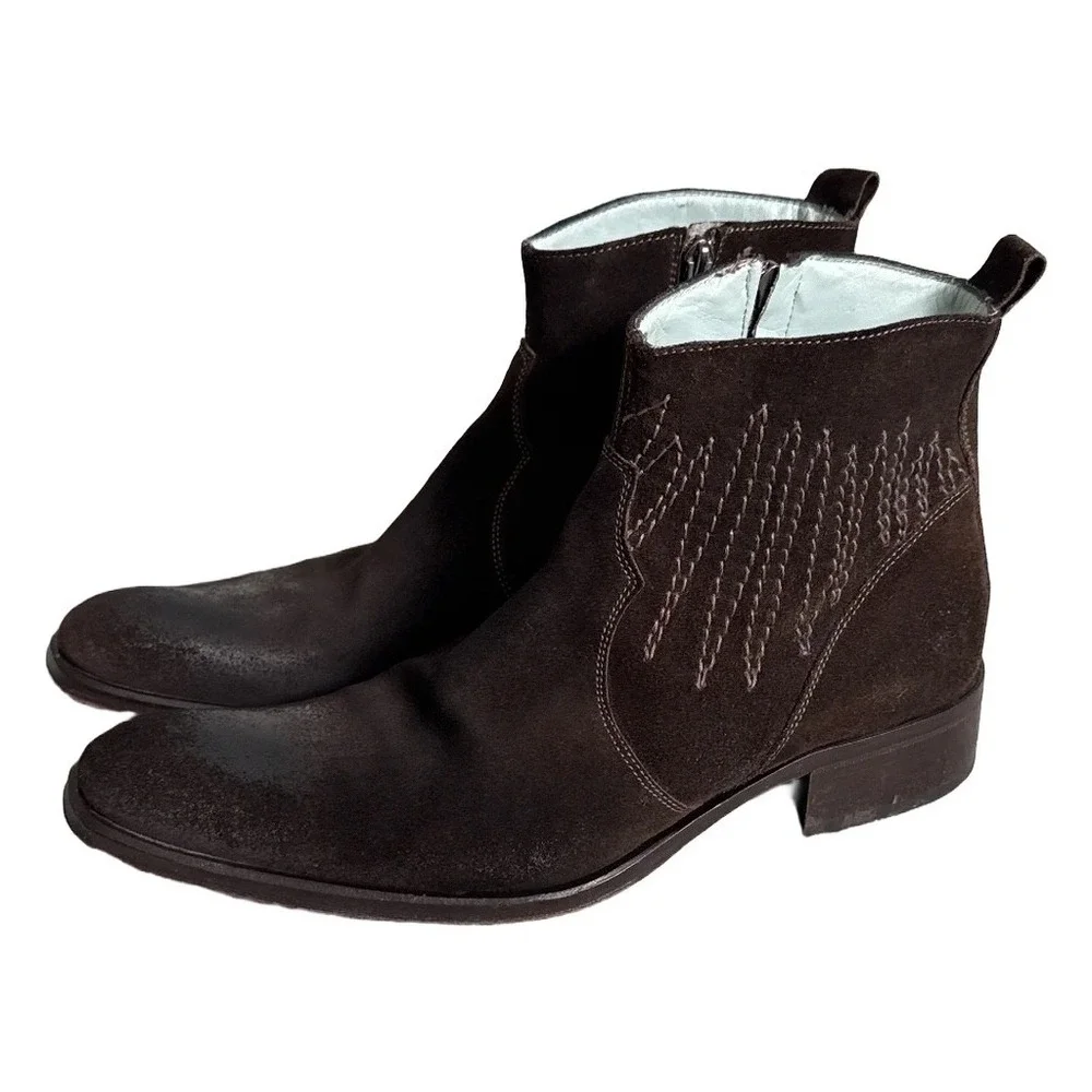 Kenneth Cole New York Mens Brown Suede Zip Ankle Boot 9.5 Boho Indie Western 9.5